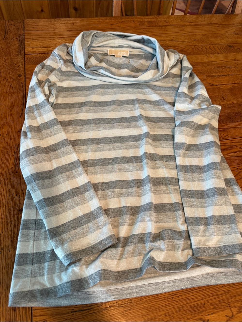 Michael Kors Light white & Gray sparkle Striped Cowl Neck top